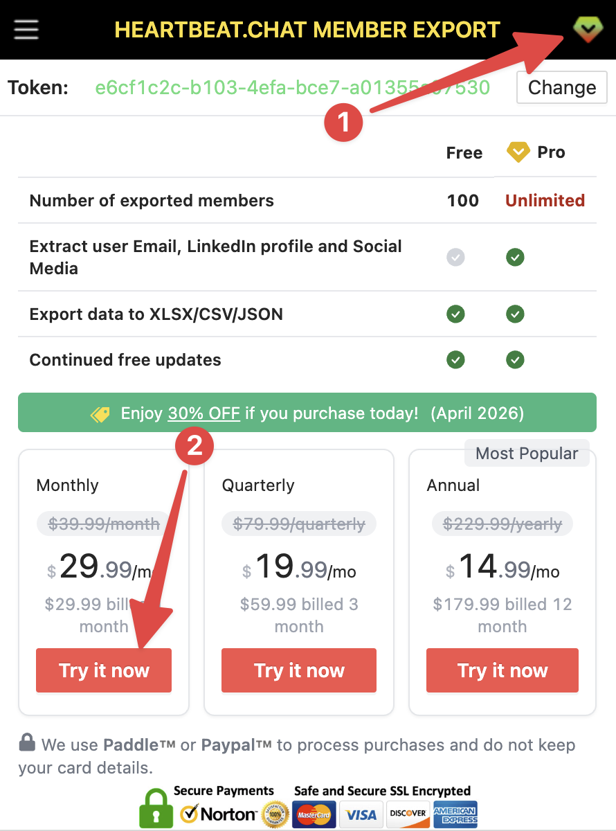 Heartbeat Member Export chrome extension subscribe pro